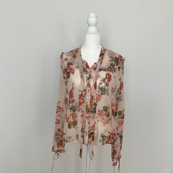 Zara Sheer Cross Flap White Long Sleeve Blouse main image 0